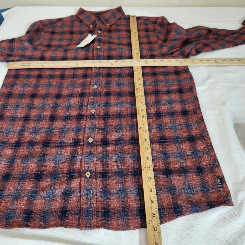 Rowm Mens Size LT Brick Red Plaid Button-Down Shirt 55% Polyester 45% Cotton - Picture 2 of 10